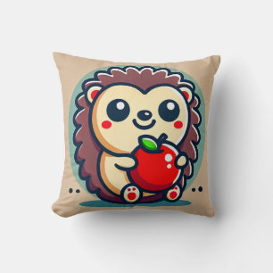 Cojín Decorativo Erizo de dibujos animados adorable sosteniendo una