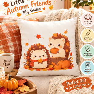 Cojín Decorativo Erizo de Otoño Adorable – Animales Kawaii del Bosq