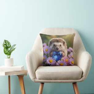 Cojín Decorativo Erizo lindo de septiembre con corazón de zafiro