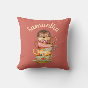 Cojín Decorativo Erizo Lindo Tazas de Té Coloridas Rosa Personaliza