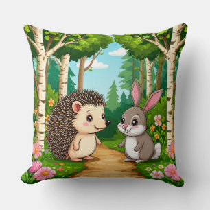 Cojín Decorativo Erizo Lindo y Conejo Reuniéndose