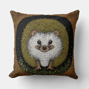 Cojín Decorativo Erizo rodeado de patrones vibrantes