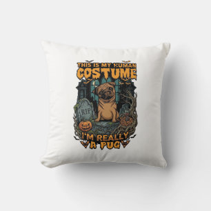Cojín Decorativo Es Lápida de Halloween Pug de Disfraz Humano Calab