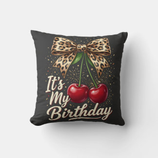 Cojín Decorativo Es Mi Cumpleaños Lindo Cereza Leopardo Coqueta Laz