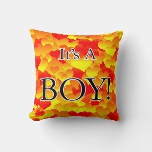 Cojín Decorativo ¡Es un chico! Corazón rojo y amarillo