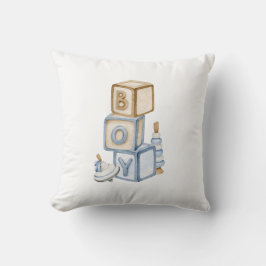 Cojín Decorativo Es un niño Blue Boho Bloques y Juguetes de Madera