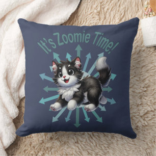 Cojín Decorativo Es Zoomie Time Cute Gato Blanco y Negro