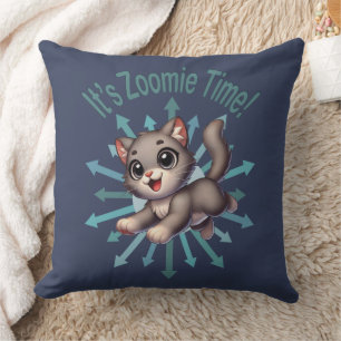 Cojín Decorativo Es Zoomie Time Cute Gris y Gato Blanco