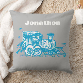 Cojín Decorativo Esbozo azul Choo Choo Train Boys Room Nursery