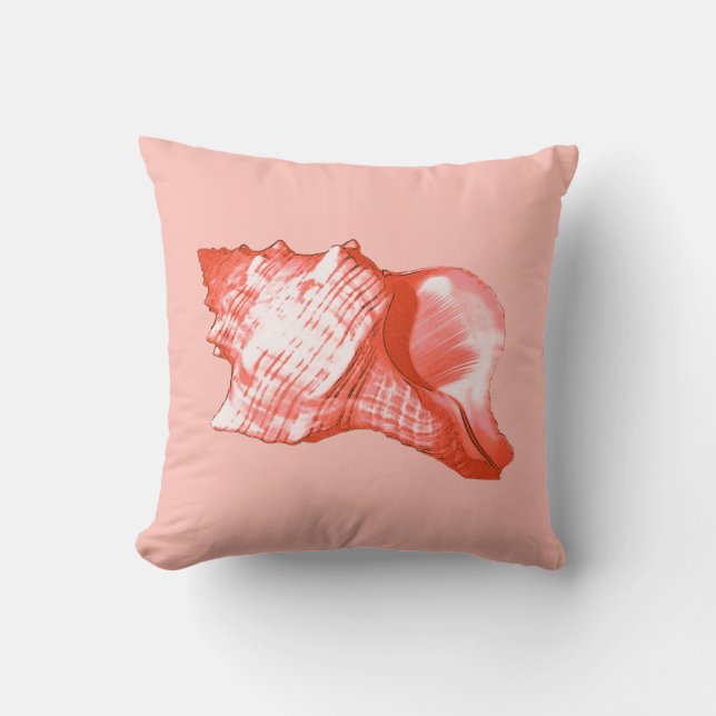 Cojín Decorativo Esbozo de concha - coral, cáscara rosa y blanco (Anverso)