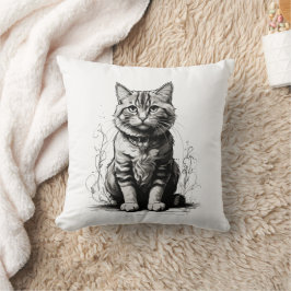 Cojín Decorativo Esbozo de lápiz de gato corto
