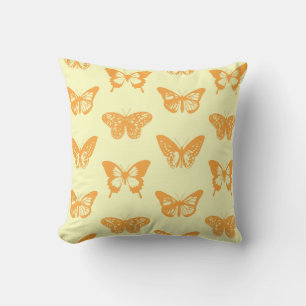 Cojín Decorativo Esbozo de mariposa, amarillo y naranja