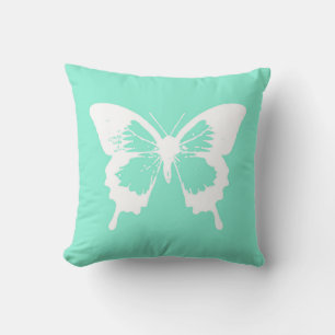 Cojín Decorativo Esbozo de mariposa, aqua y blanco