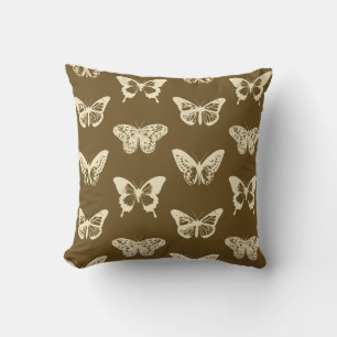 Cojín Decorativo Esbozo de mariposa, beige en marrón chocolate