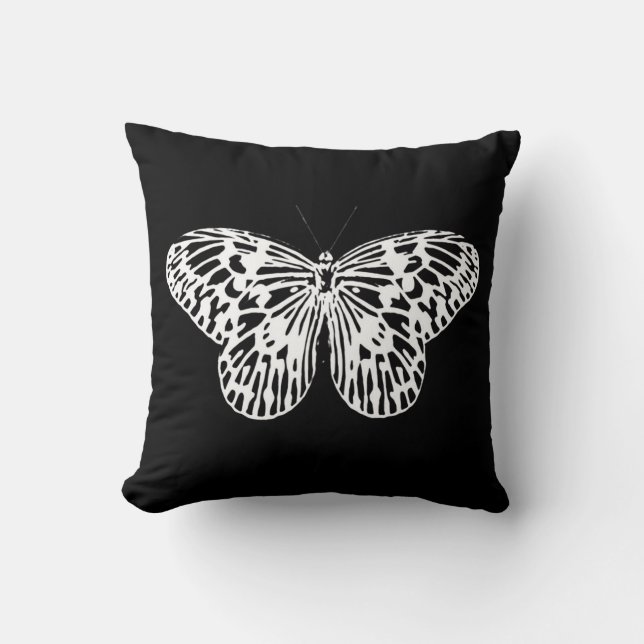 Cojín Decorativo Esbozo de mariposa, blanco y negro (Anverso)