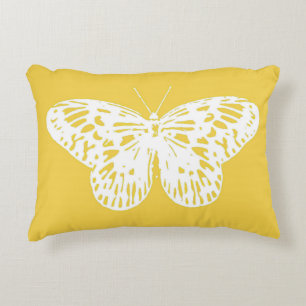 Cojín Decorativo Esbozo de mariposa, oro de mostaza y blanco