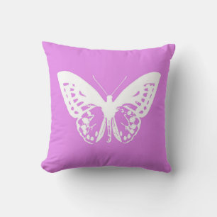 Cojín Decorativo Esbozo de mariposa, orquídea y blanco