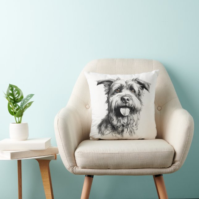 Cojín Decorativo Esbozo de retrato de Scruffy Terrier (Silla)