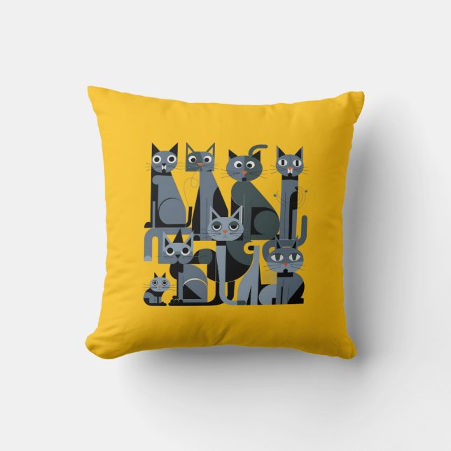 Cojín Decorativo Esbozos abstractos de gatos (Anverso)