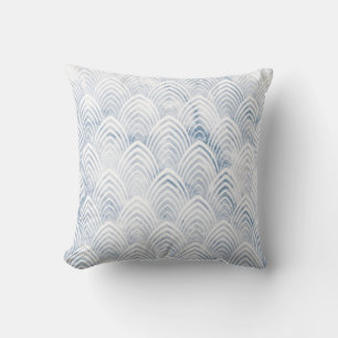 Cojín Decorativo Escala Art Decó Gris Azul Geometría Blanco Mármol