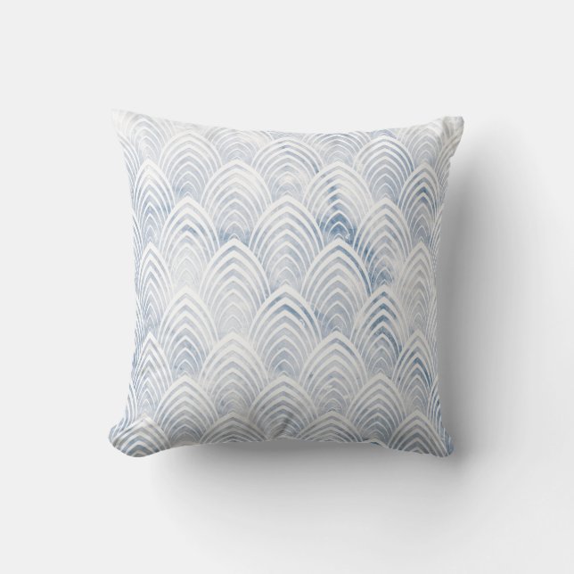 Cojín Decorativo Escala Art Decó Gris Azul Geometría Blanco Mármol (Anverso)