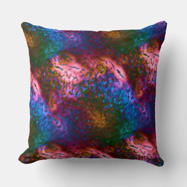 Cojín Decorativo Escala cromada azul brillante sobre el salmón (Anverso)