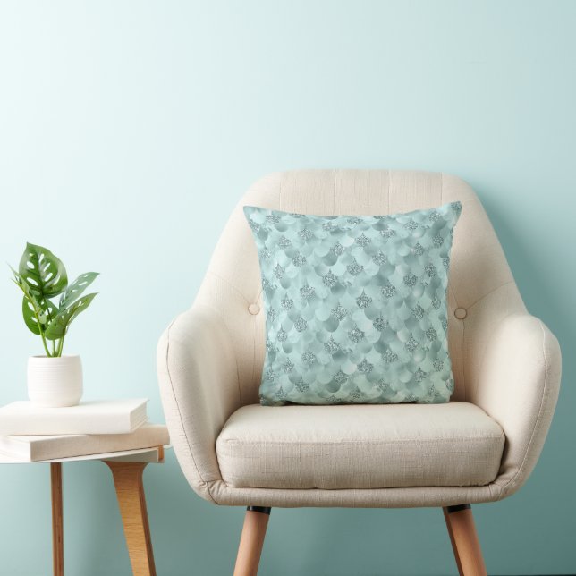 Cojín Decorativo Escala de lujo de Sirena | Mint Seafoam Green Aqua (Silla)