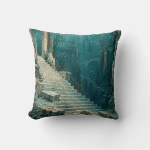 Cojín Decorativo Escalera Subacuática Verde Azul y Arcos Antiguos