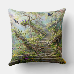Cojín Decorativo Escalera Surrealista de Primavera que se Traga Flo