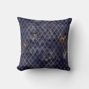 Cojín Decorativo Escamas de Dragón con Brillo Azul Marino y Dorado