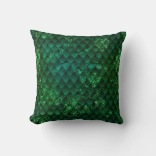 Cojín Decorativo Escamas de dragón con gradiente verde oscuro y des
