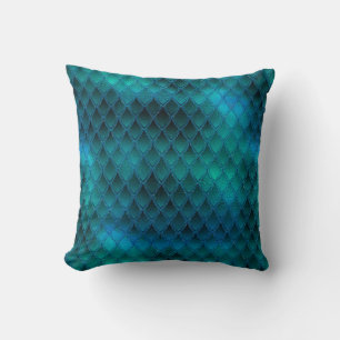 Cojín Decorativo Escamas de dragón teal brillantes y con brillo
