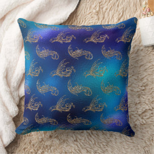 Cojín Decorativo Escamas de sirena oscuras místicas y tridente de o