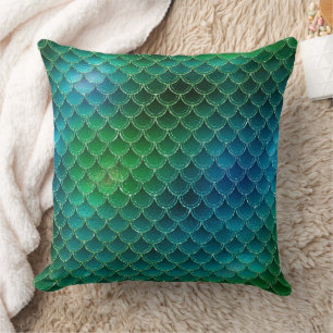 Cojín Decorativo Escamas de sirena oscuras místicas y tridente de o