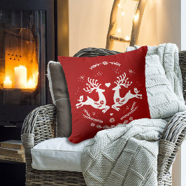 Cojín Decorativo Escándalo festivo lindo Navidad blanco rojo venado