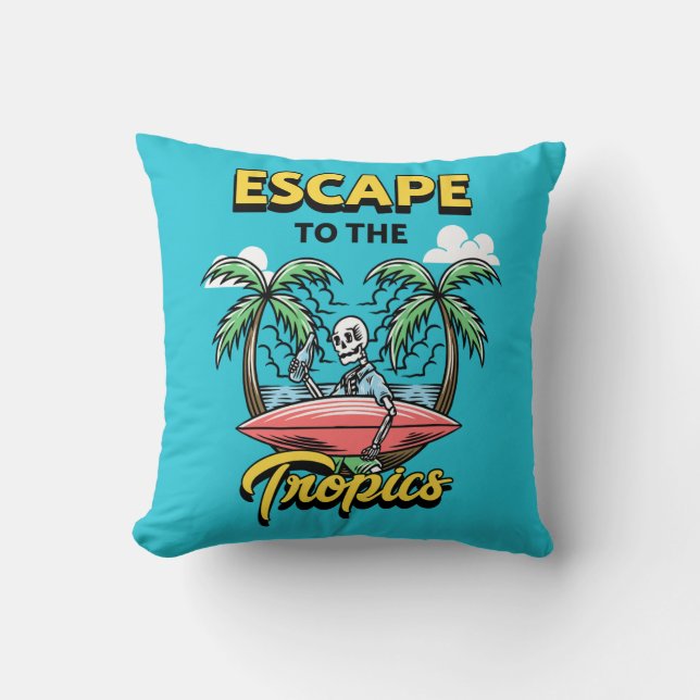 Cojín Decorativo Escape al Skeleton Surf Tropical (Anverso)