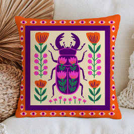 Cojín Decorativo Escarabajo Floral Funky Arte Popular Insecto Color