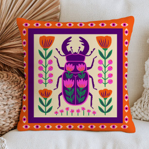 Cojín Decorativo Escarabajo Floral Funky Arte Popular Insecto Color