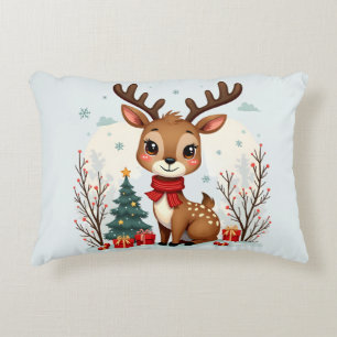 Cojín Decorativo Escena adorable de renos de Navidad en un bosque n