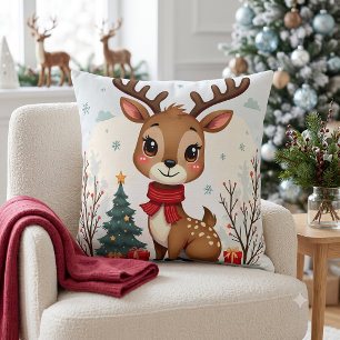 Cojín Decorativo Escena adorable de renos de Navidad en un bosque n