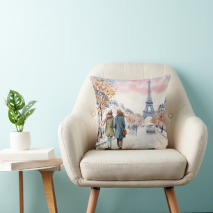 Cojín Decorativo Escena callejera romántica de París en impresión