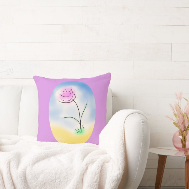 Cojín Decorativo Escena Cameo estilizada de una flor rosa feliz (Sofá)