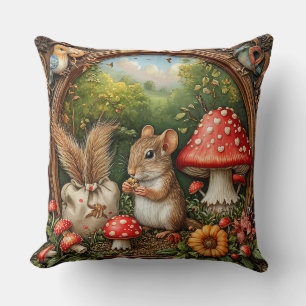 Cojín Decorativo Escena caprichosa de la naturaleza con ratón y set
