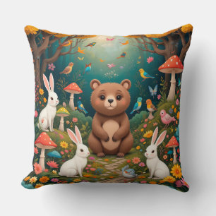 Cojín Decorativo Escena caprichosa del bosque con animales lindos