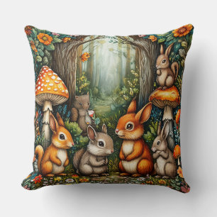 Cojín Decorativo Escena caprichosa del bosque con animales lindos