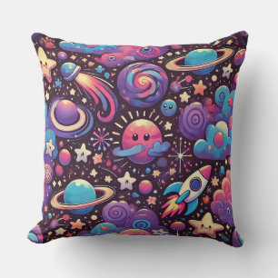 Cojín Decorativo Escena Cósmica Colorida con Planetas de Dibujos An