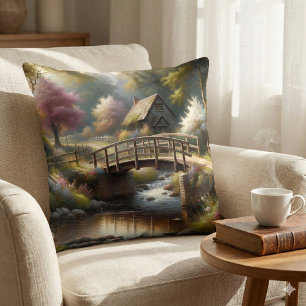 Cojín Decorativo Escena de cabaña en el puente de Cottagecore Prima