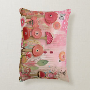 Cojín Decorativo Escena de flores de collage rosa caprichosa