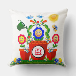 Cojín Decorativo Escena de flores de Emoji colorida personalizada p