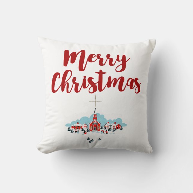 Cojín Decorativo Escena de invierno con una estrella de la Iglesia  (Anverso)